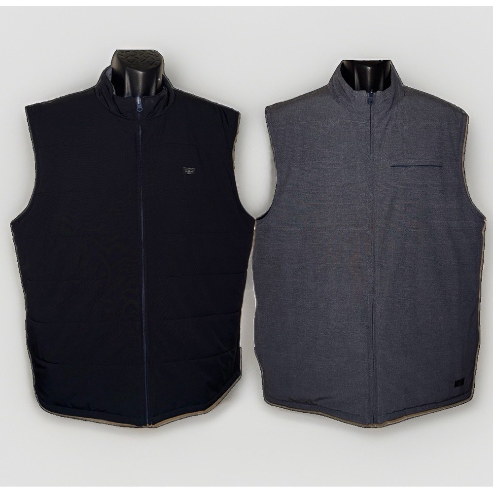 Travis Mathew Interlude Puffer Golf Vest 2X Reversible Black Gray Glen Plaid Zip